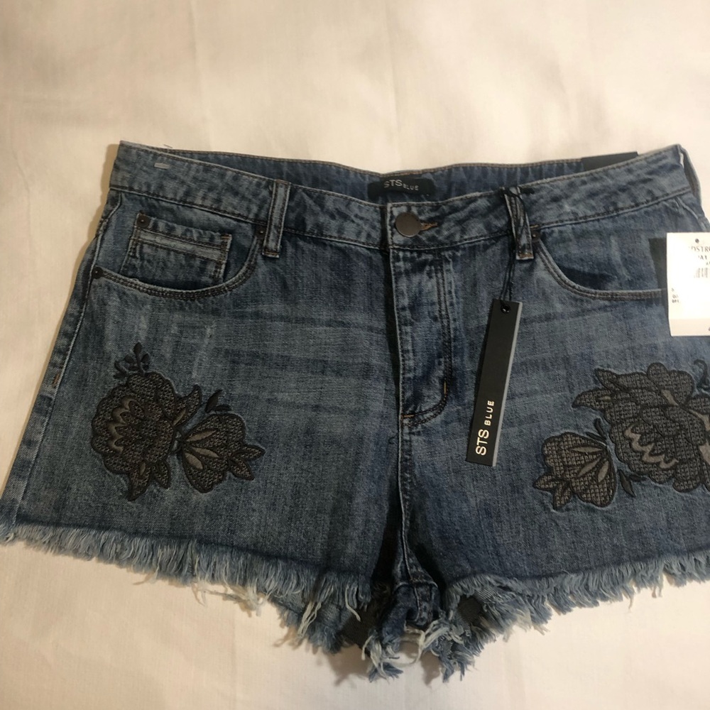 STS Blue Denim Shorts with Dark Floral Design